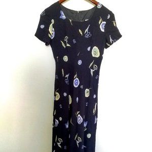 Vintage Petite Sophisticate Black Floral Midi Size 4 Small Sheath Dress